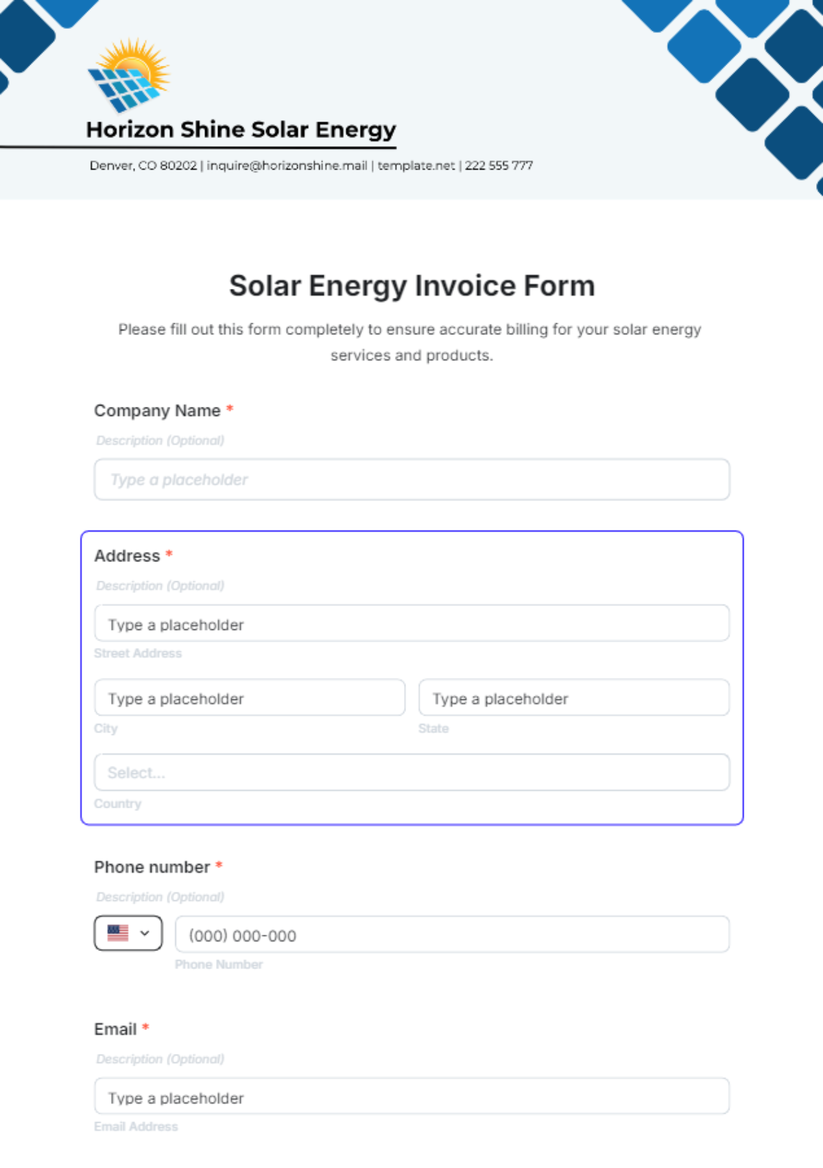 Solar Energy Invoice Form Template - Edit Online & Download