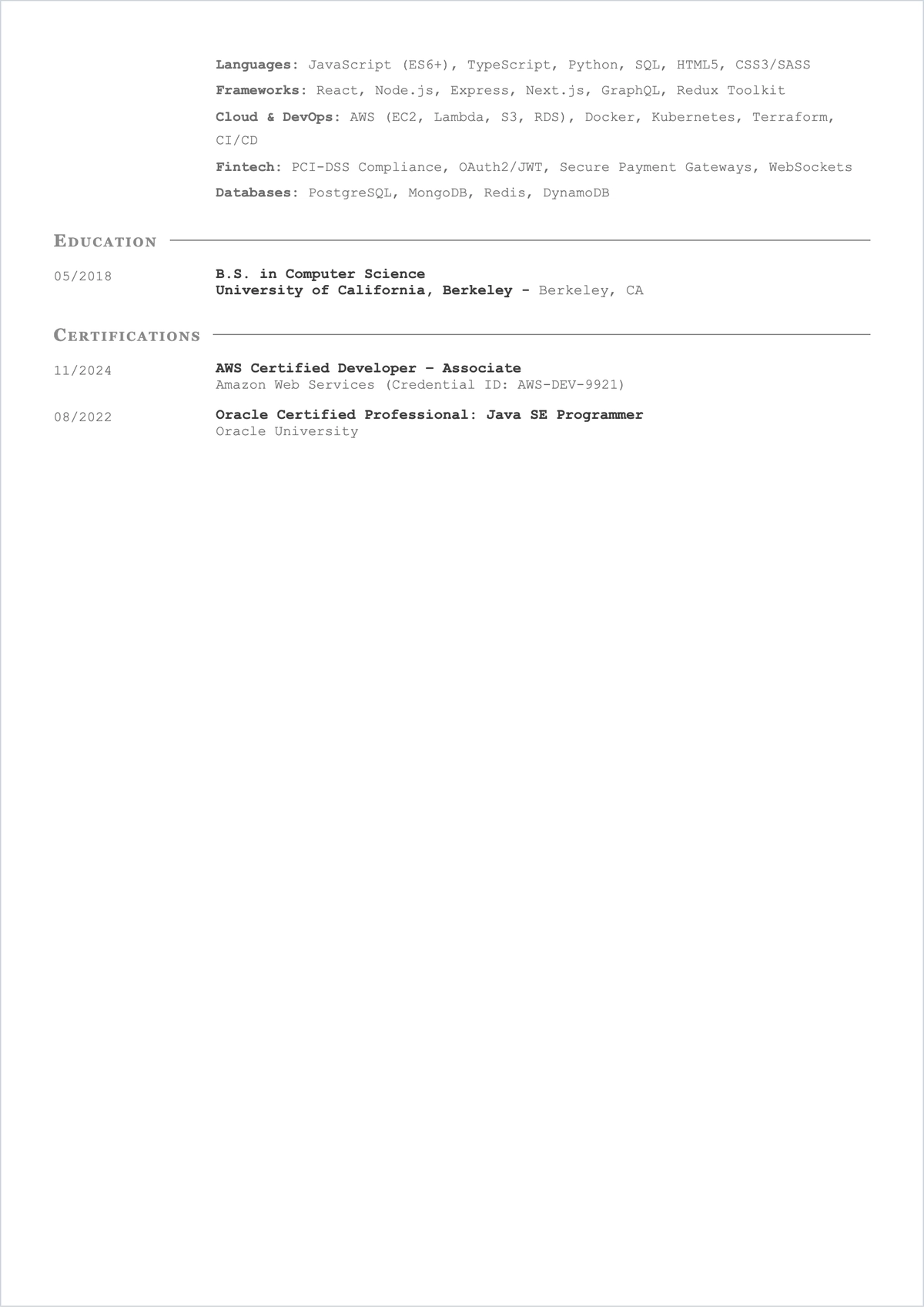Free Web Developer Photo ATS Resume Template, AI Resume Builder