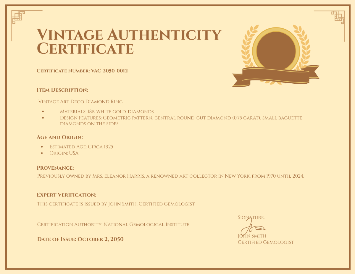 Vintage Authenticity Certificate Background Template - Edit Online & Download