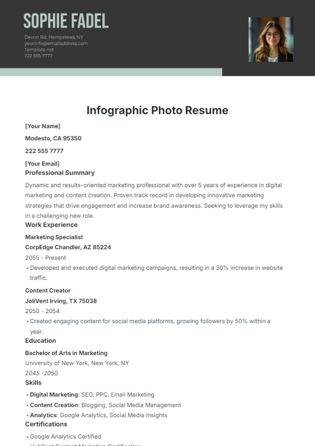 Free Infographic Photo Resume Template - Edit Online & Download ...