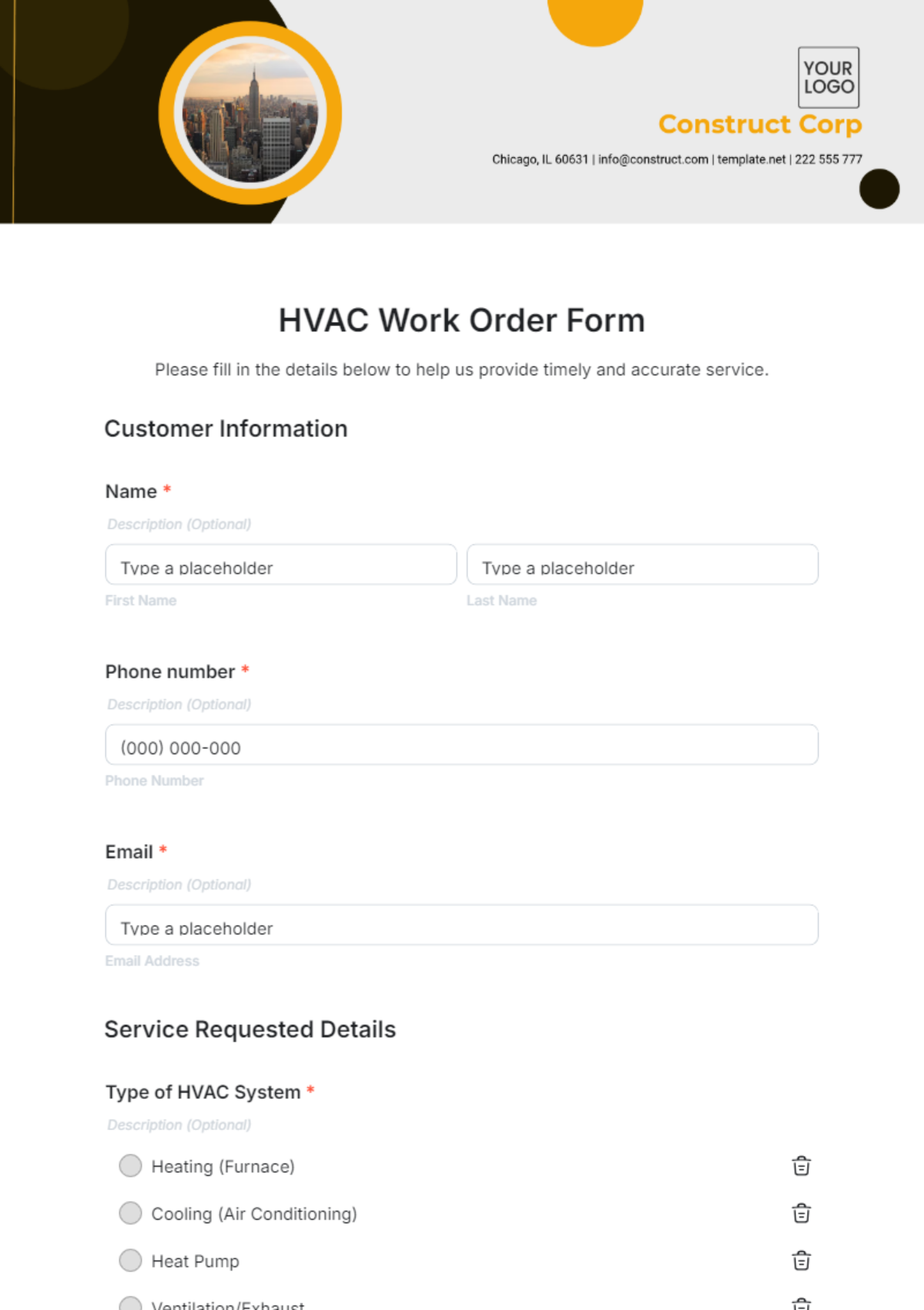 HVAC Work Order Form Template - Edit Online & Download