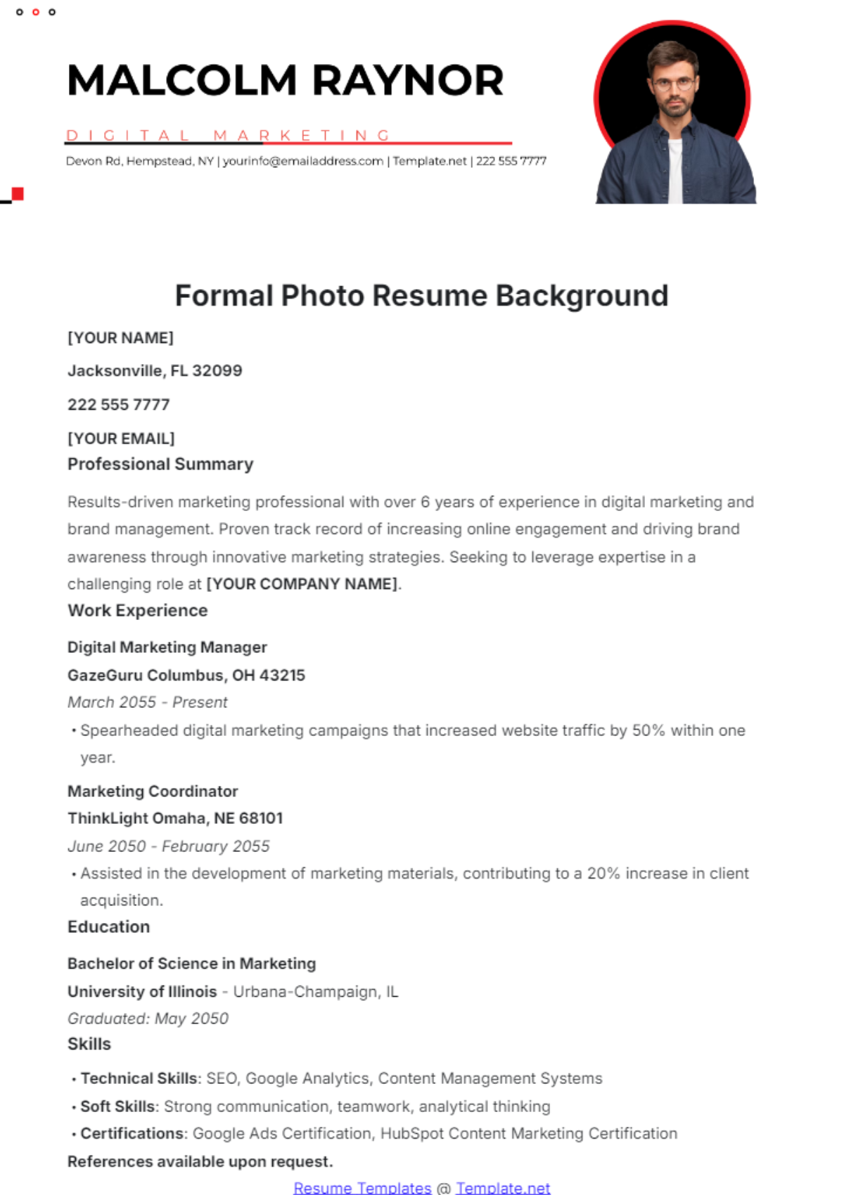 Free Formal Photo Resume Background Template - Edit Online & Download ...