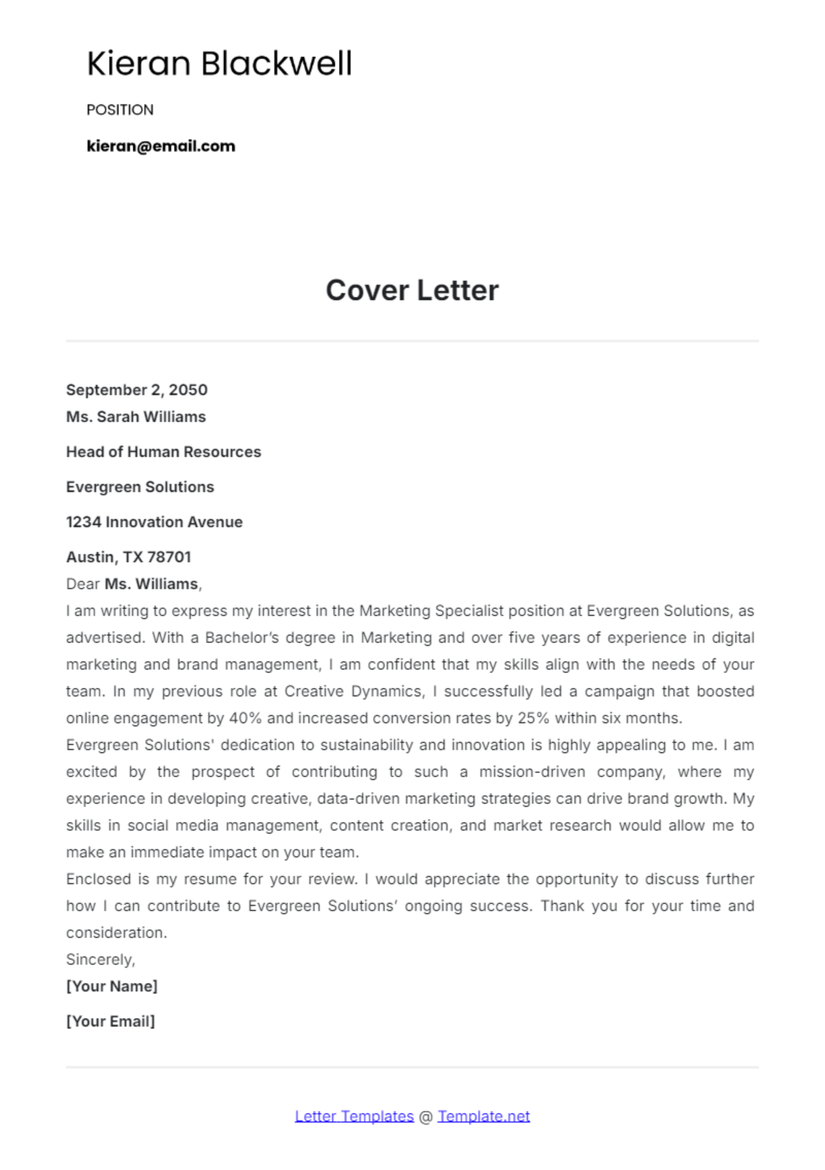 Cover Letter Template - Edit Online & Download