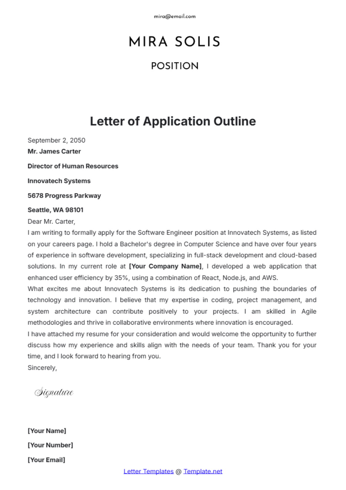 Letter of Application Outline Template - Edit Online & Download