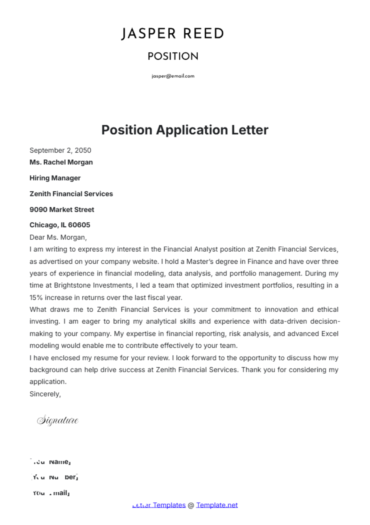 Position Application Letter Template - Edit Online & Download