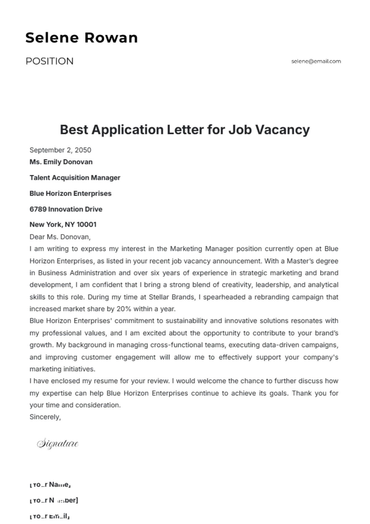 Best Application Letter for Job Vacancy Template - Edit Online & Download