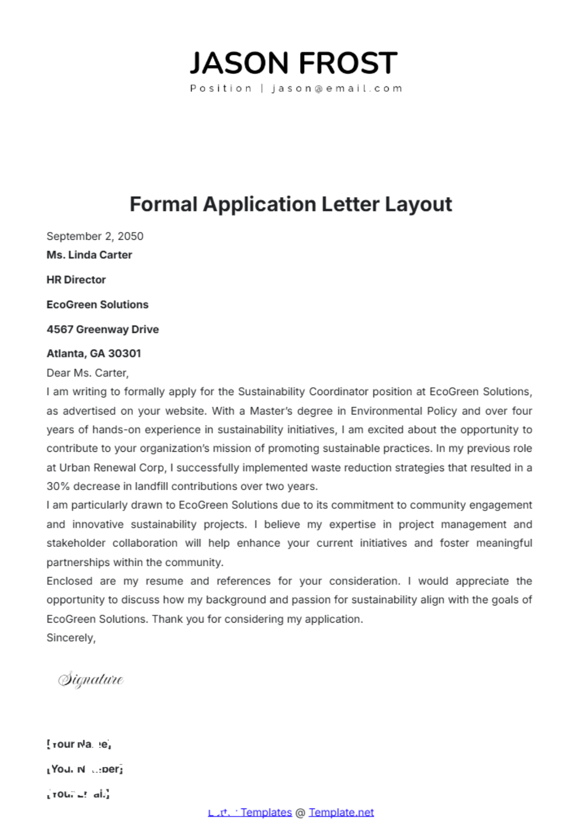 Formal Application Letter Layout Template - Edit Online & Download