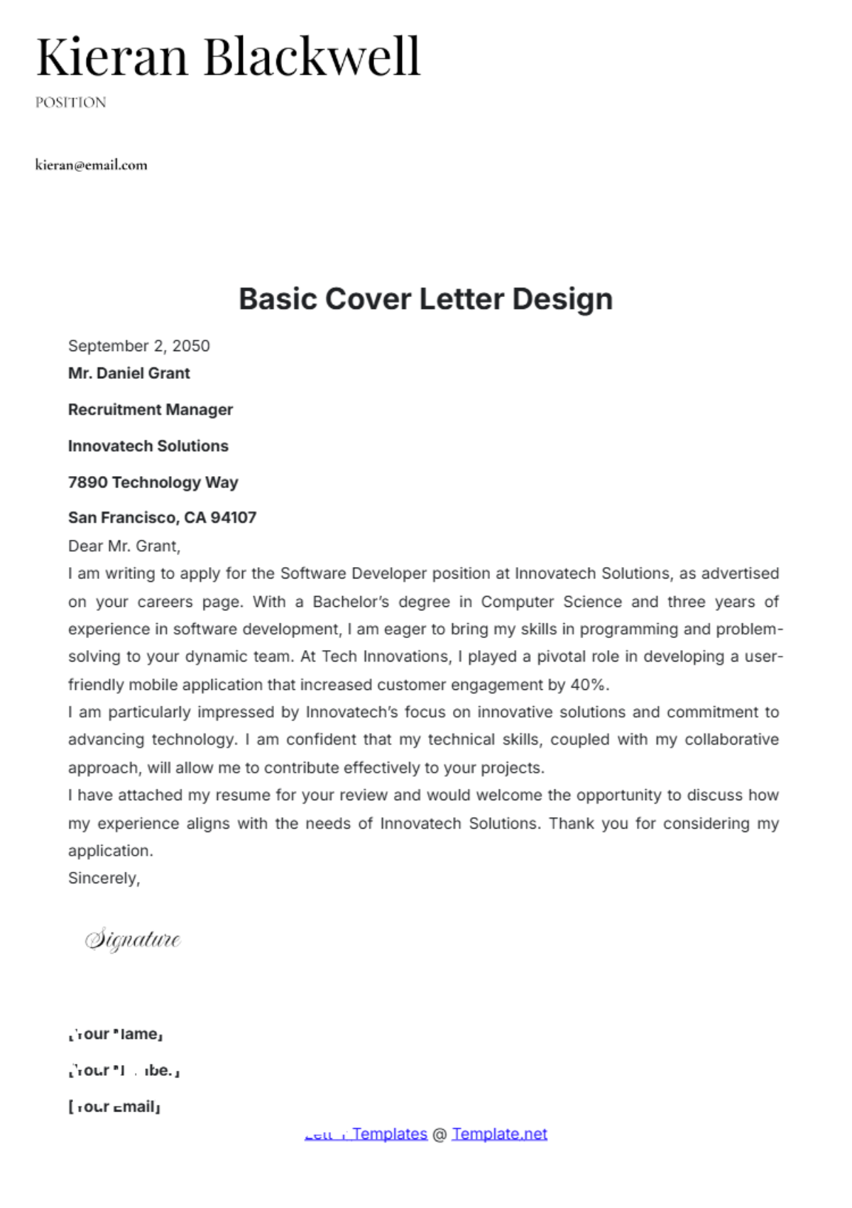 Basic Cover Letter Design Template - Edit Online & Download