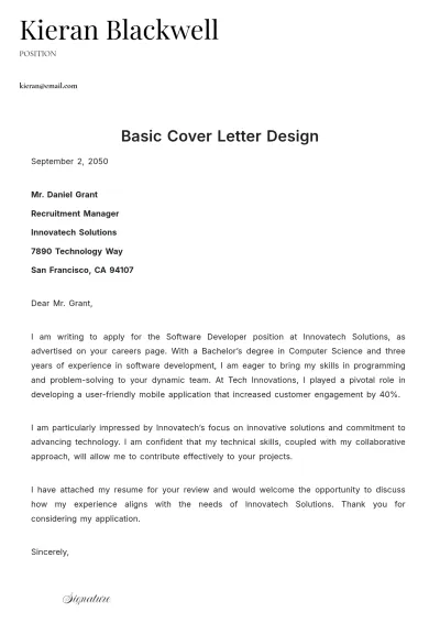 Free Basic Cover Letter Design Template to Edit Online