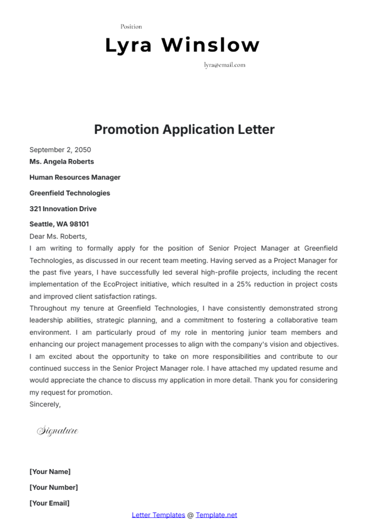 Promotion Application Letter Template - Edit Online & Download