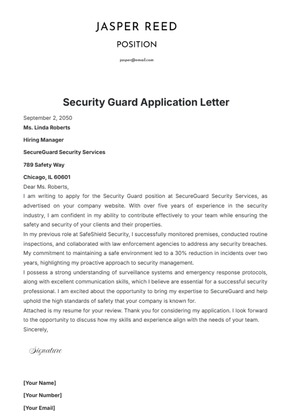 Security Guard Application Letter Template - Edit Online & Download