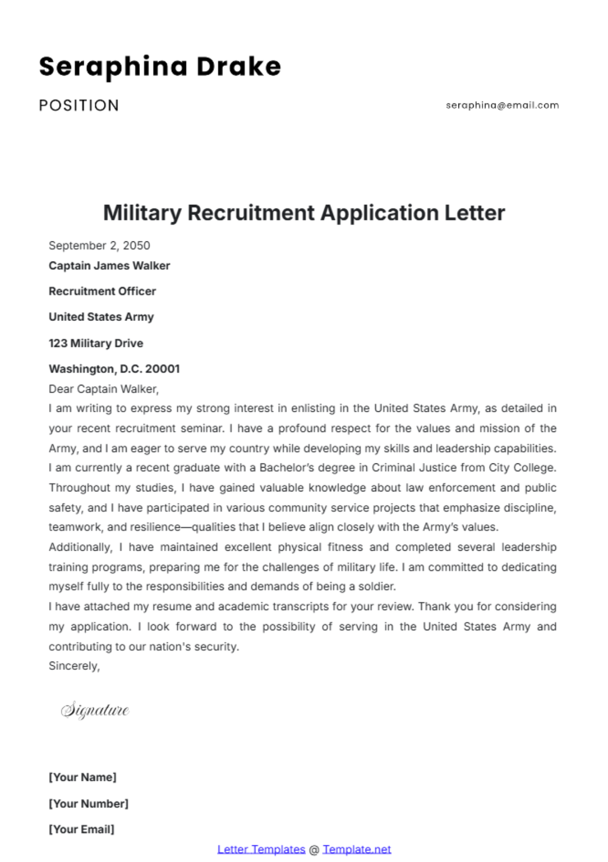 Military Recruitment Application Letter Template - Edit Online & Download