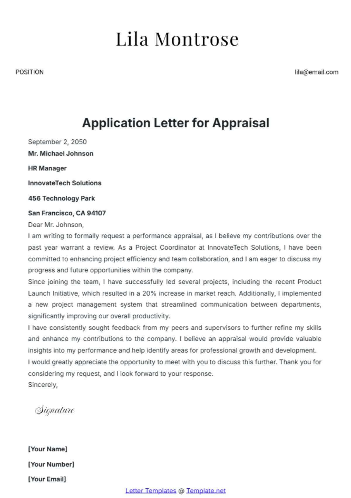 Application Letter for Appraisal Template - Edit Online & Download