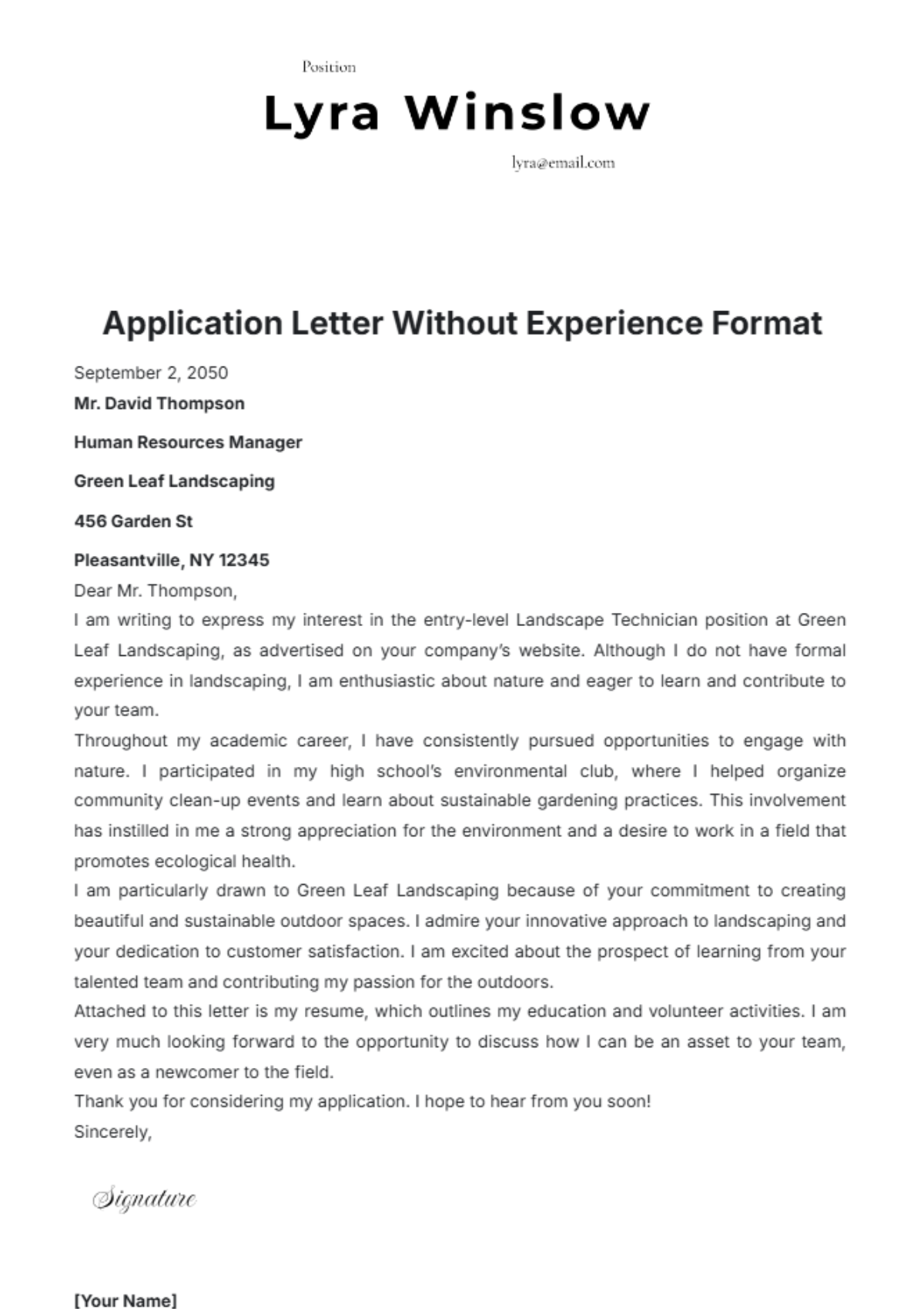 Application Letter Without Experience Format Template - Edit Online & Download