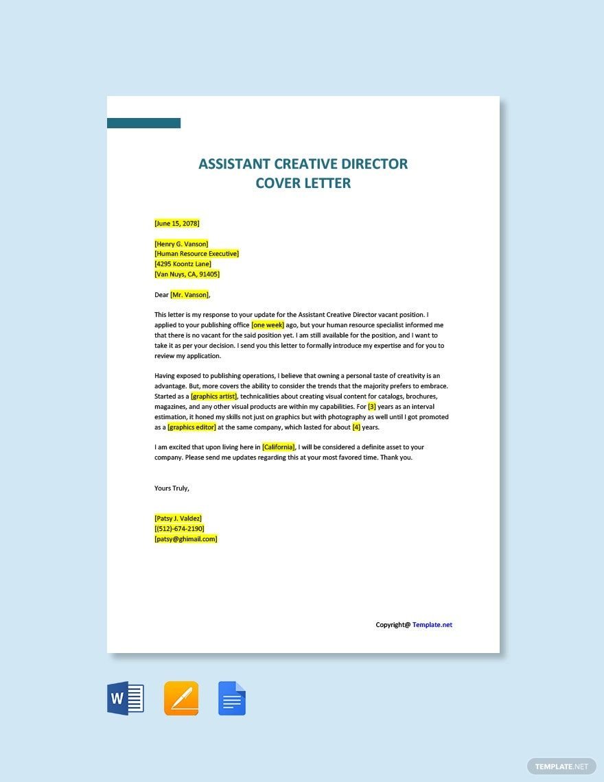 Assistant Creative Director Cover Letter