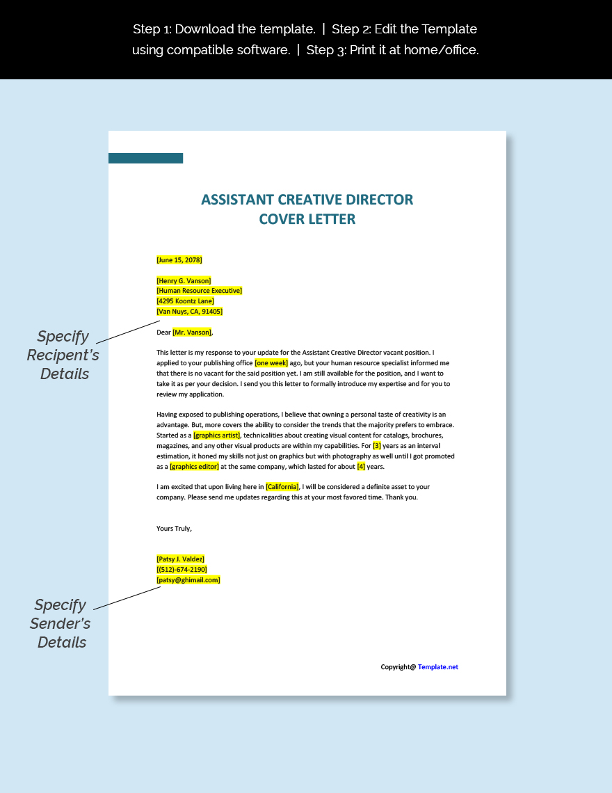 Assistant Creative Director Cover Letter
