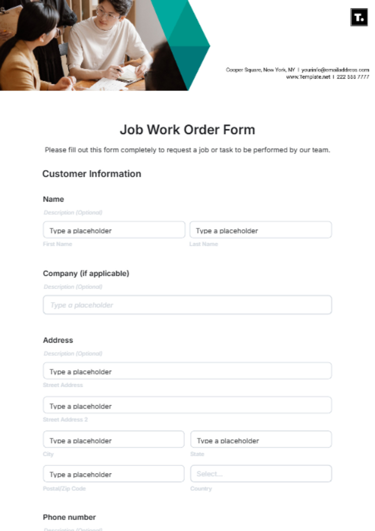 Free Job Work Order Form Template