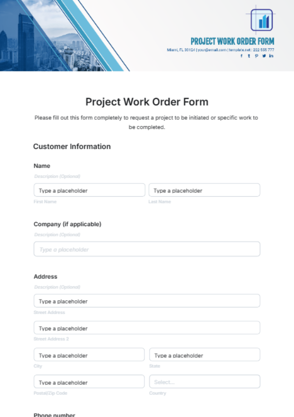 Free Project Work Order Form Template