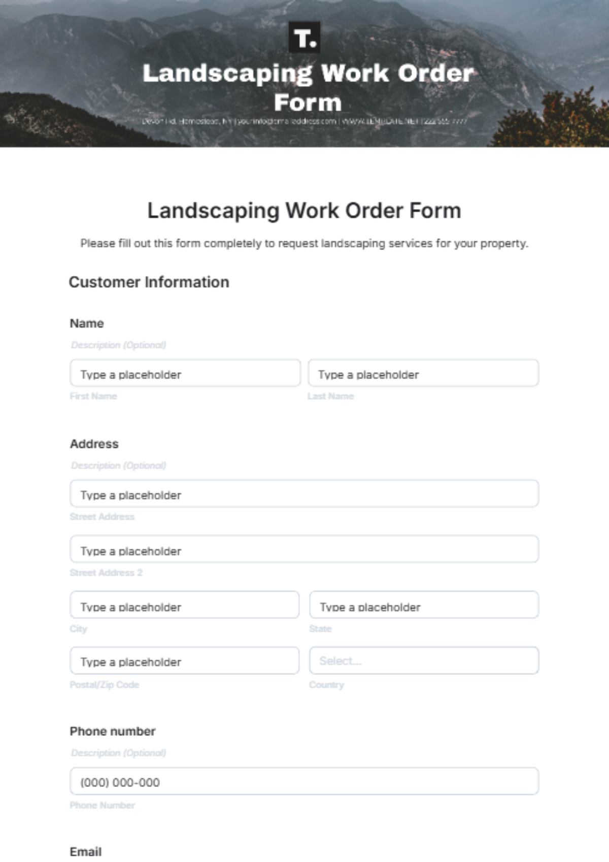 Free Landscaping Work Order Form Template