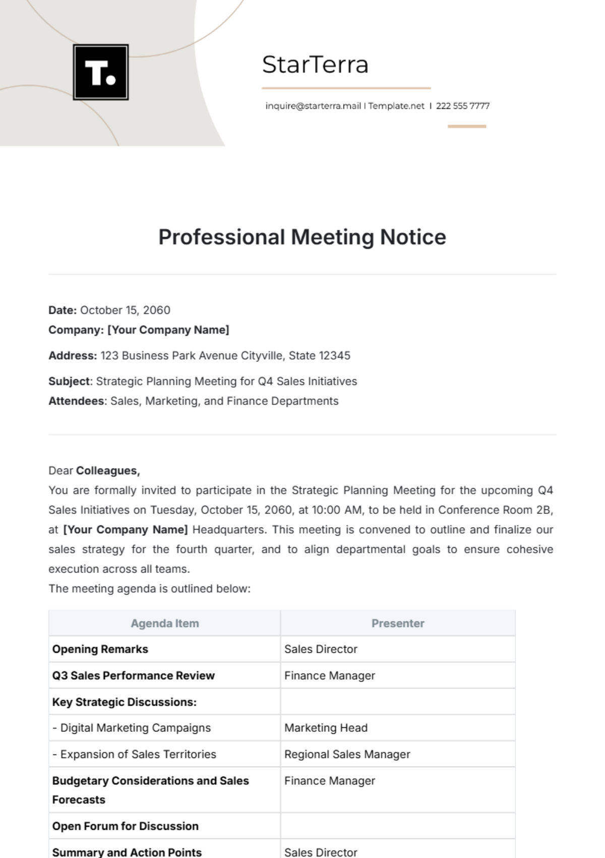 Professional Meeting Notice Template - Edit Online & Download