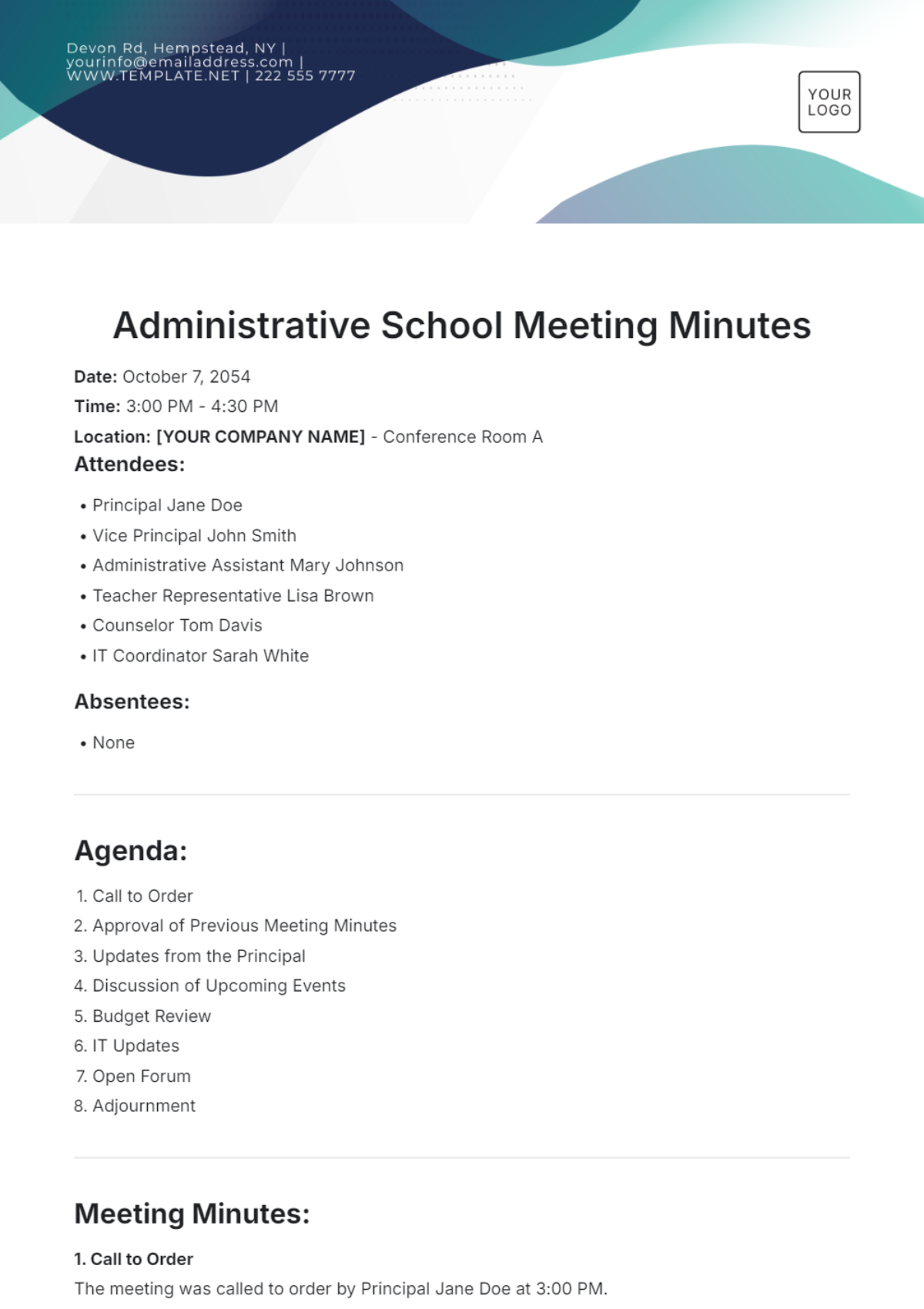 Administrative School Meeting Minutes Template