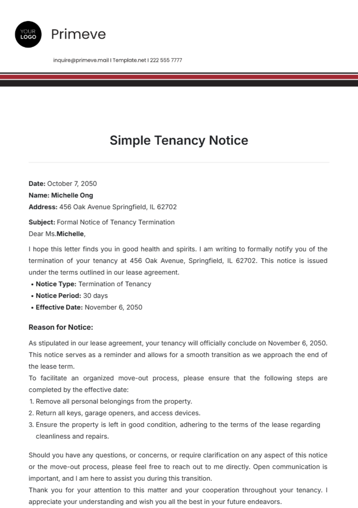 Simple Tenancy Notice Template - Edit Online & Download