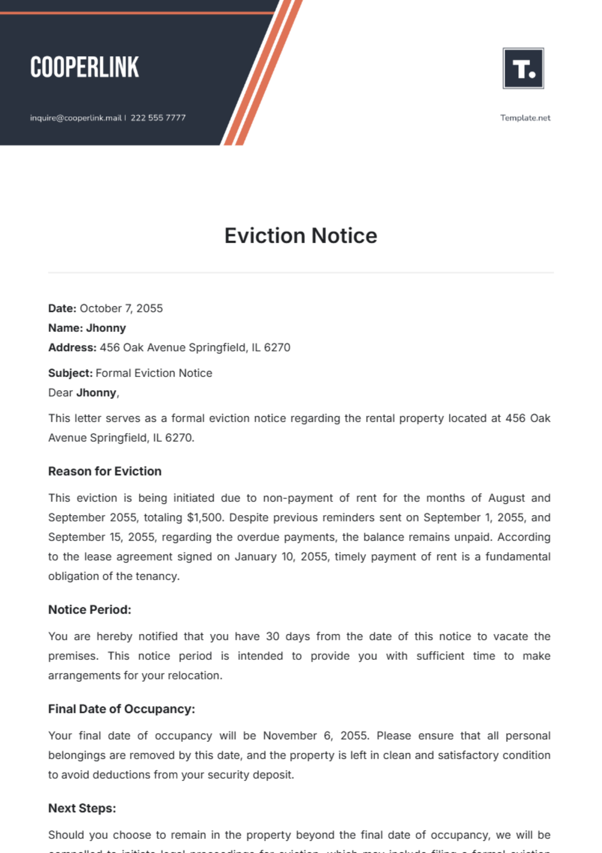 Eviction Notice Template - Edit Online & Download