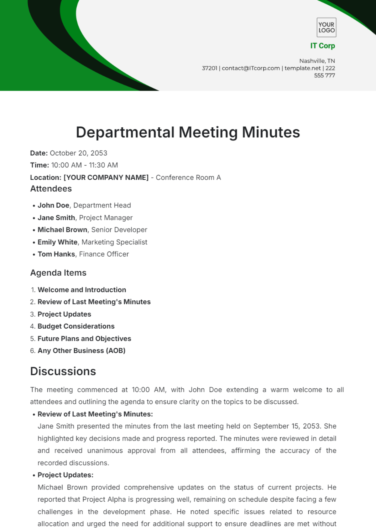 Departmental Meeting Minutes Template