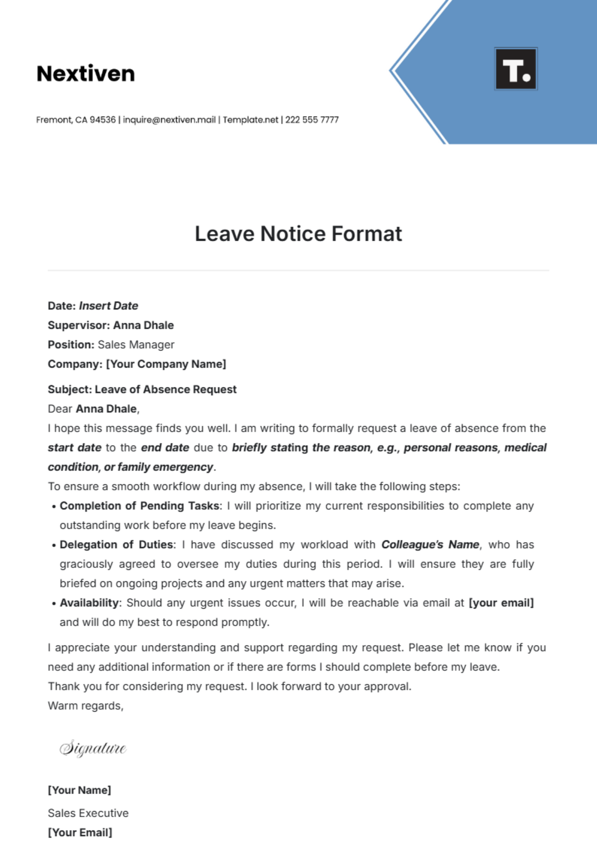 Leave Notice  Format Template - Edit Online & Download