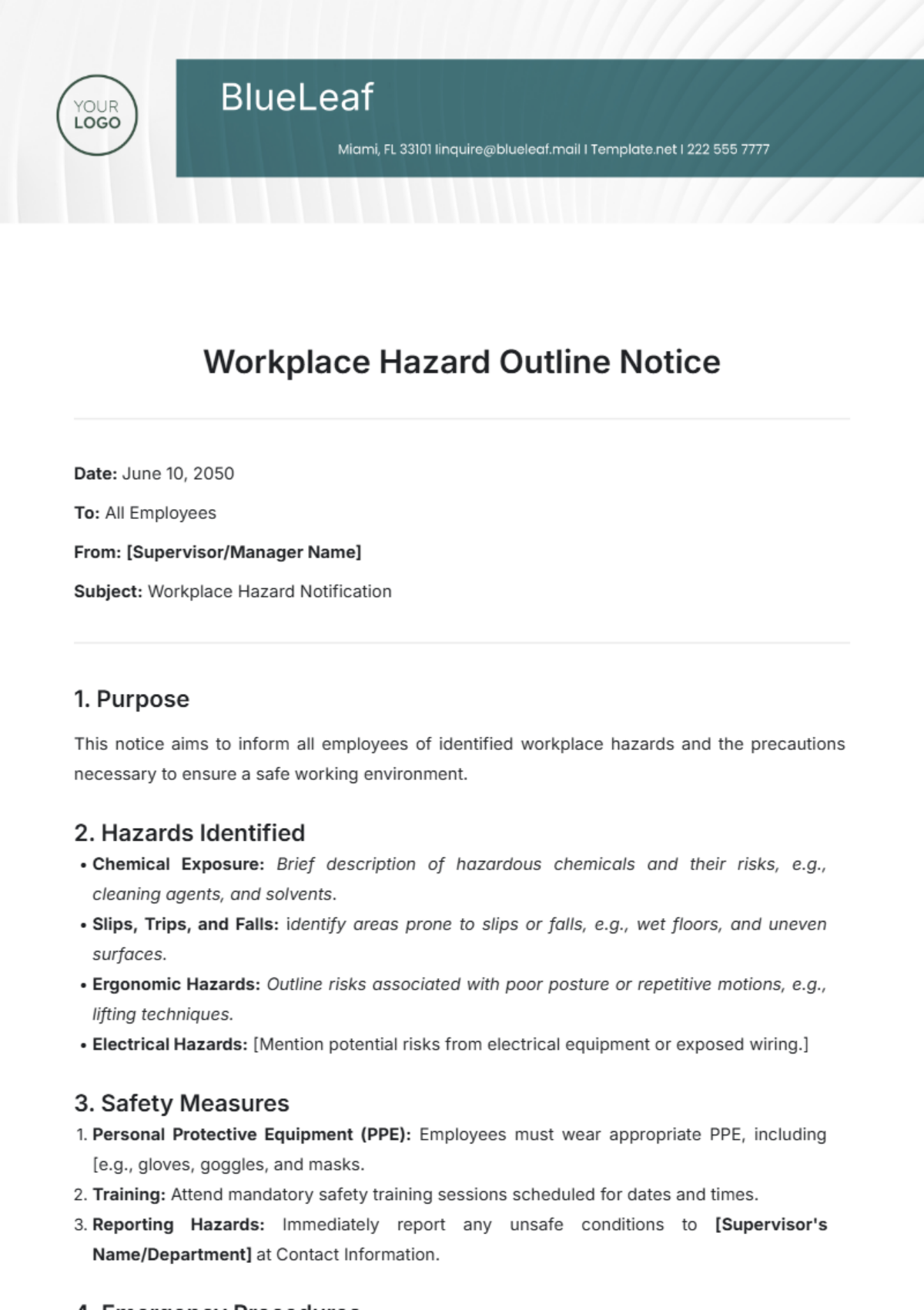 Free Workplace Hazard Outline Notice Template - Edit Online & Download ...