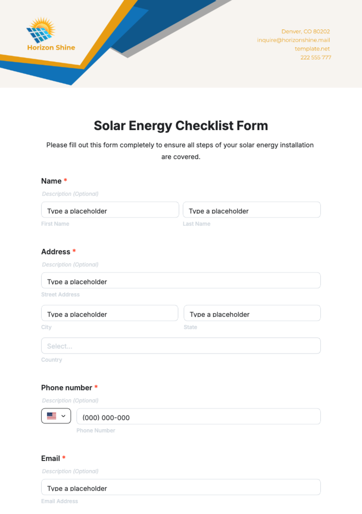 Solar Energy Checklist Form Template - Edit Online & Download