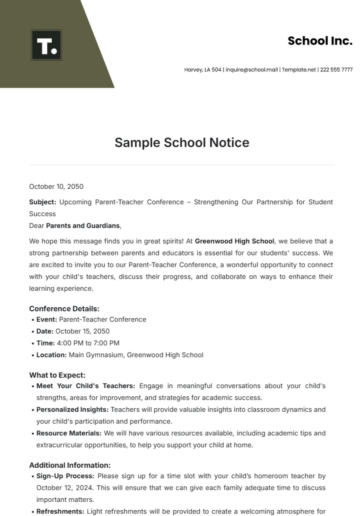 Sample School Notice Template - Edit Online & Download