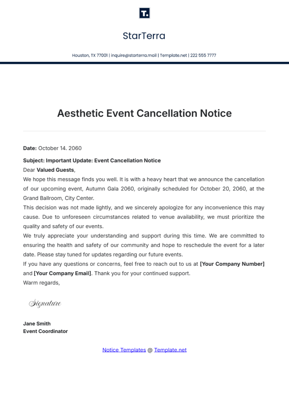 Aesthetic Event Cancellation Notice Template - Edit Online & Download