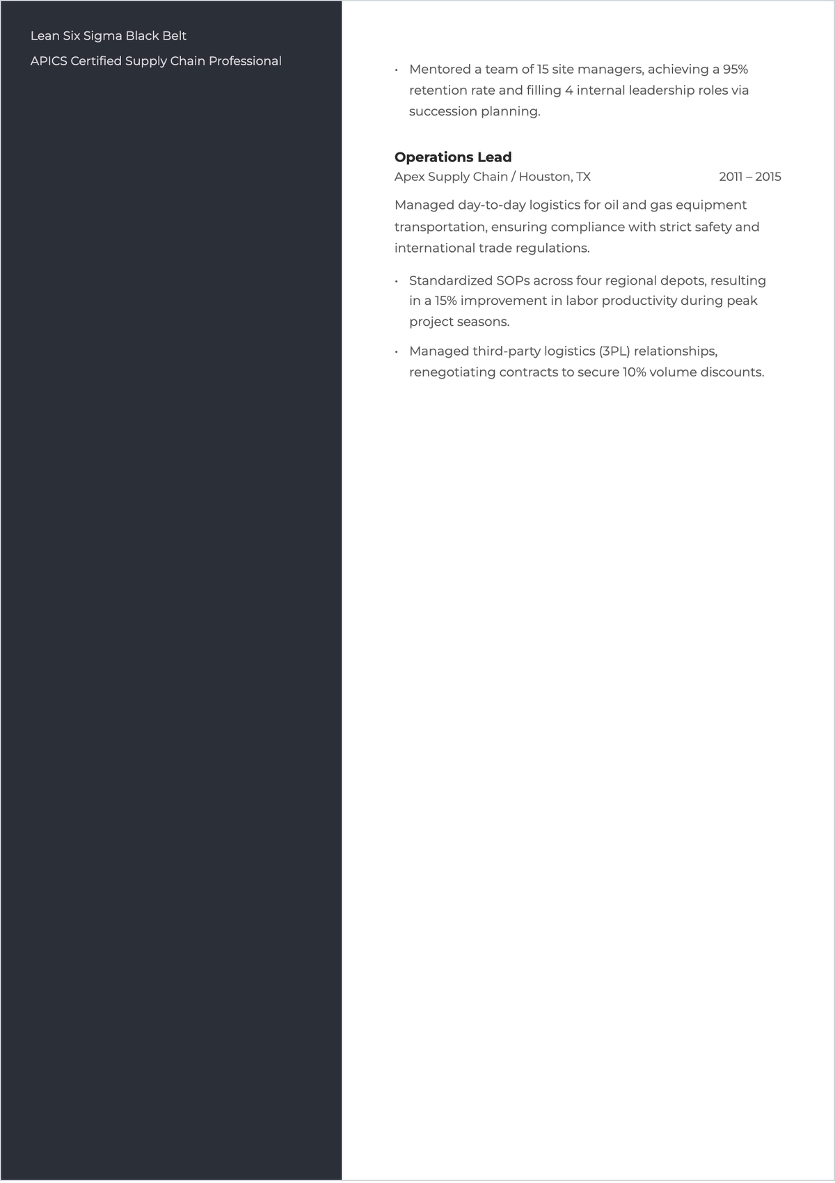 Free Sample Leadership Experience ATS Resume Template