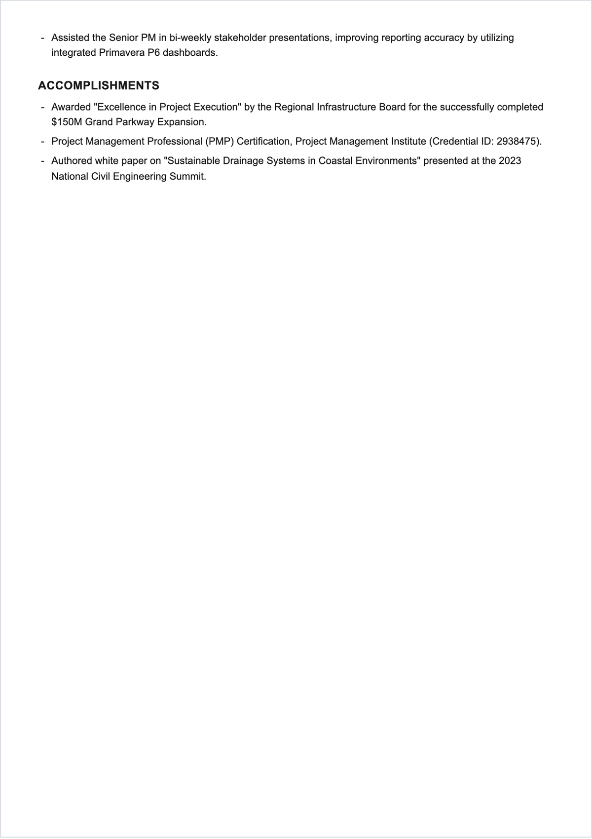 Free Project Management Experience Resume Template to Edit Online