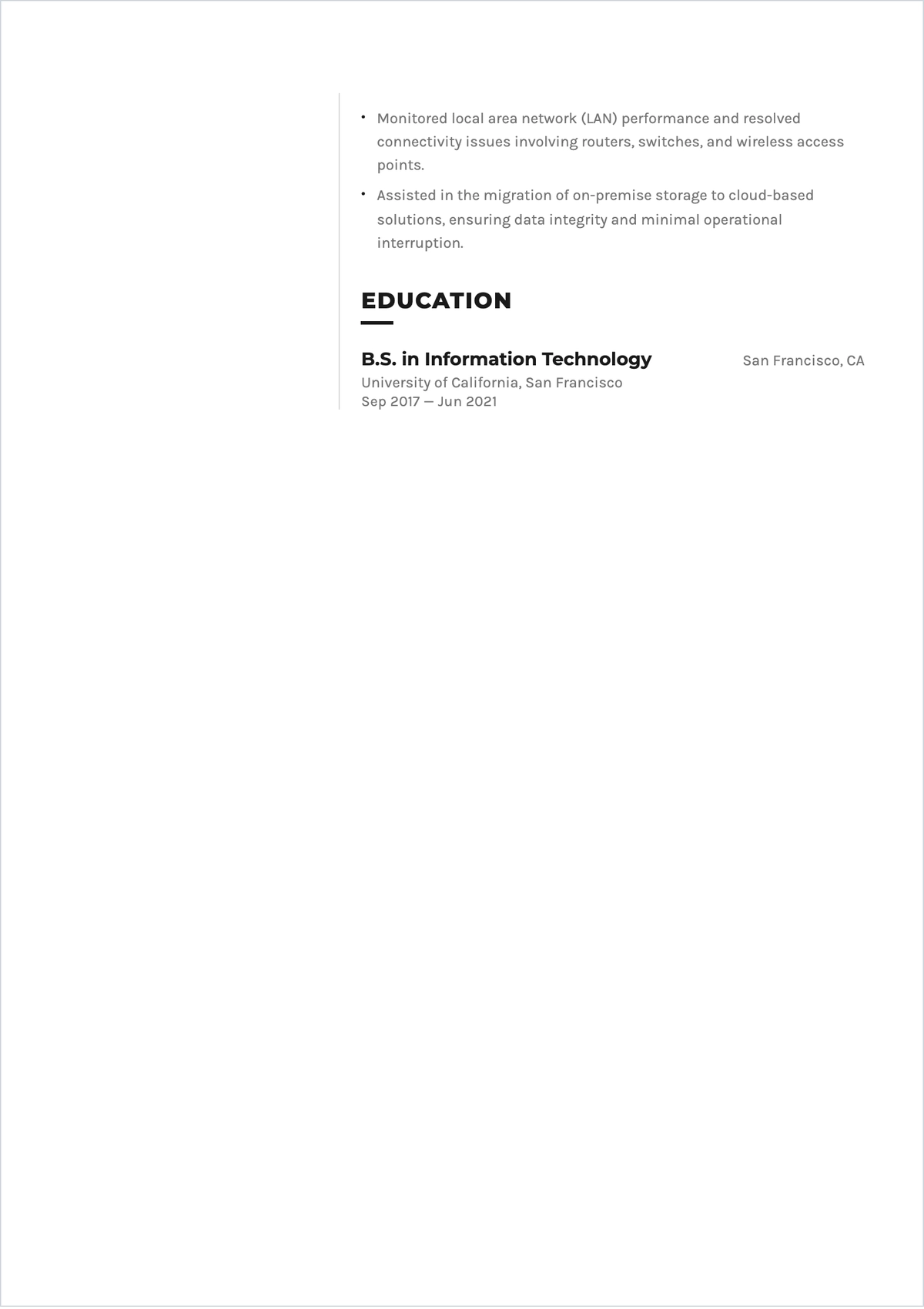 Free IT Support Technician Resume Layout Template to Edit Online