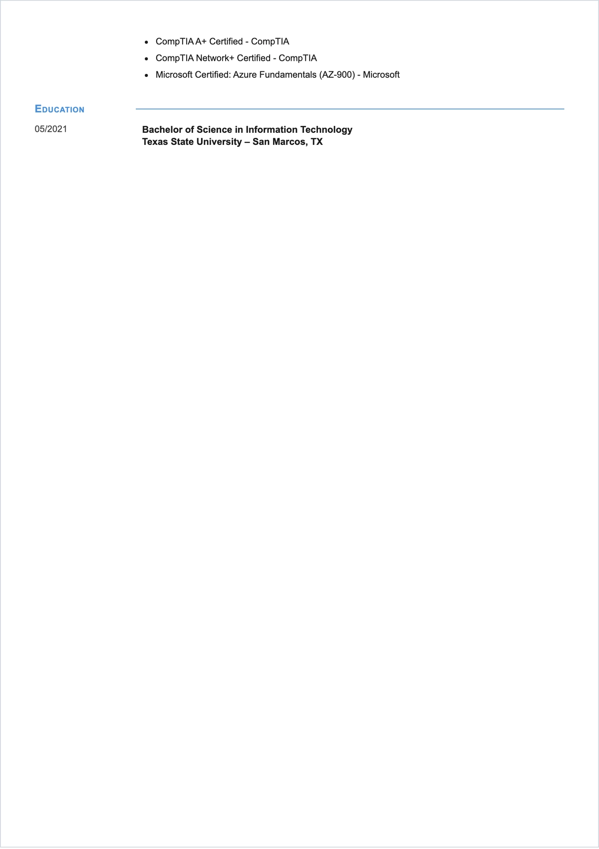 Free Printable Computer Technician ATS Resume Template