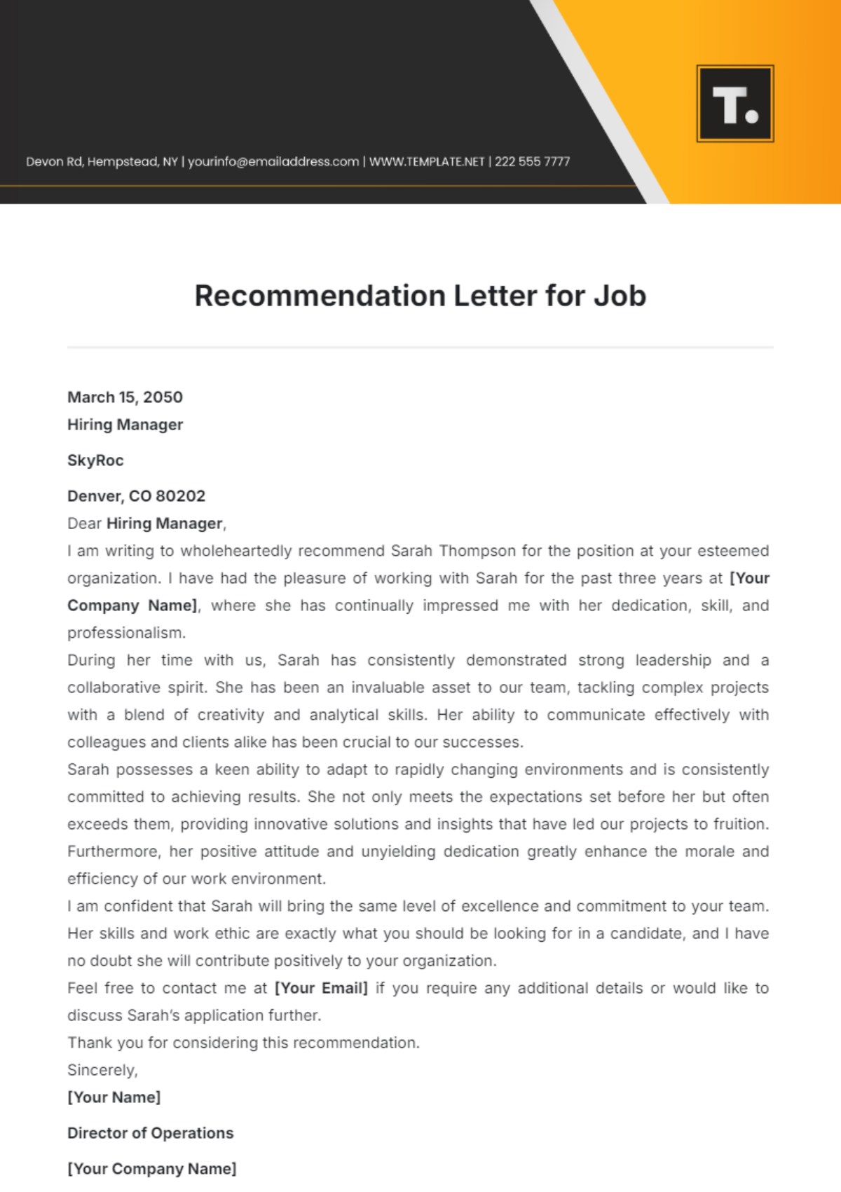 Recommendation Letter for Job Template - Edit Online & Download