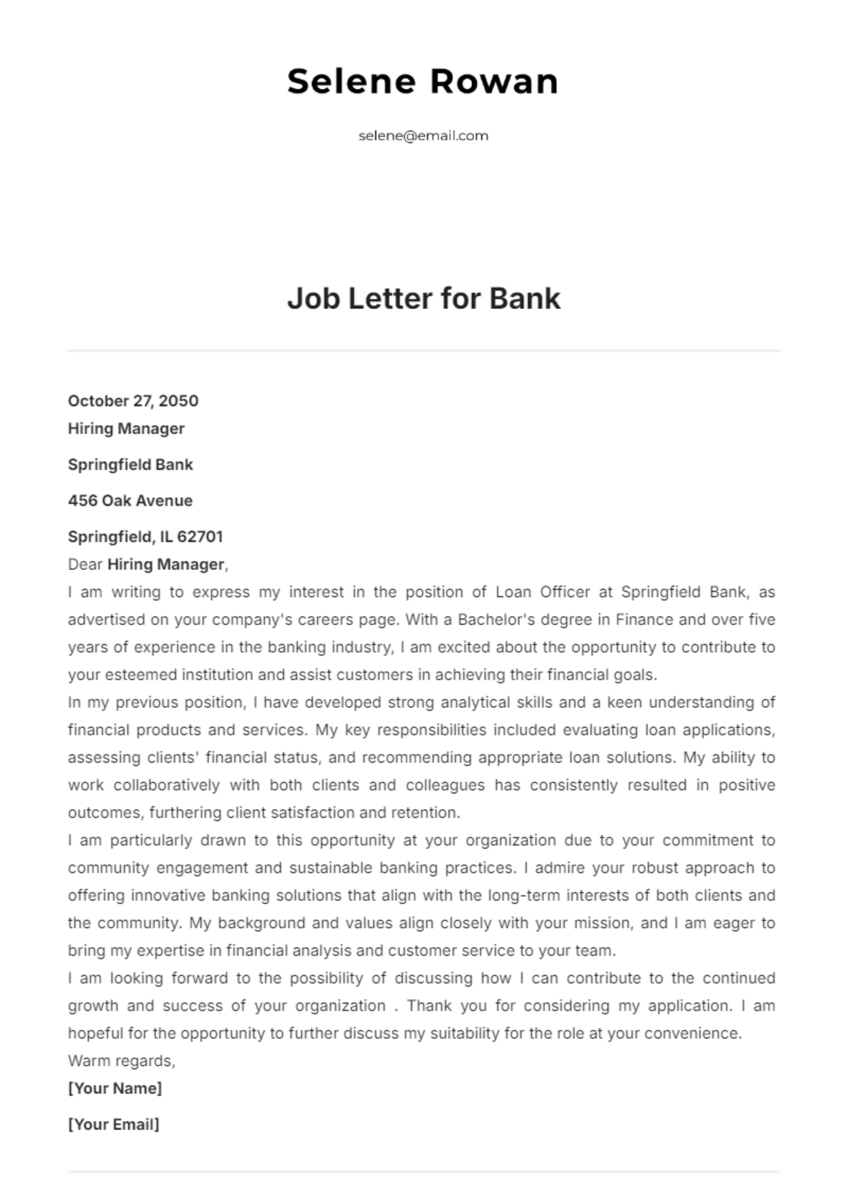 Job Letter for Bank Template - Edit Online & Download