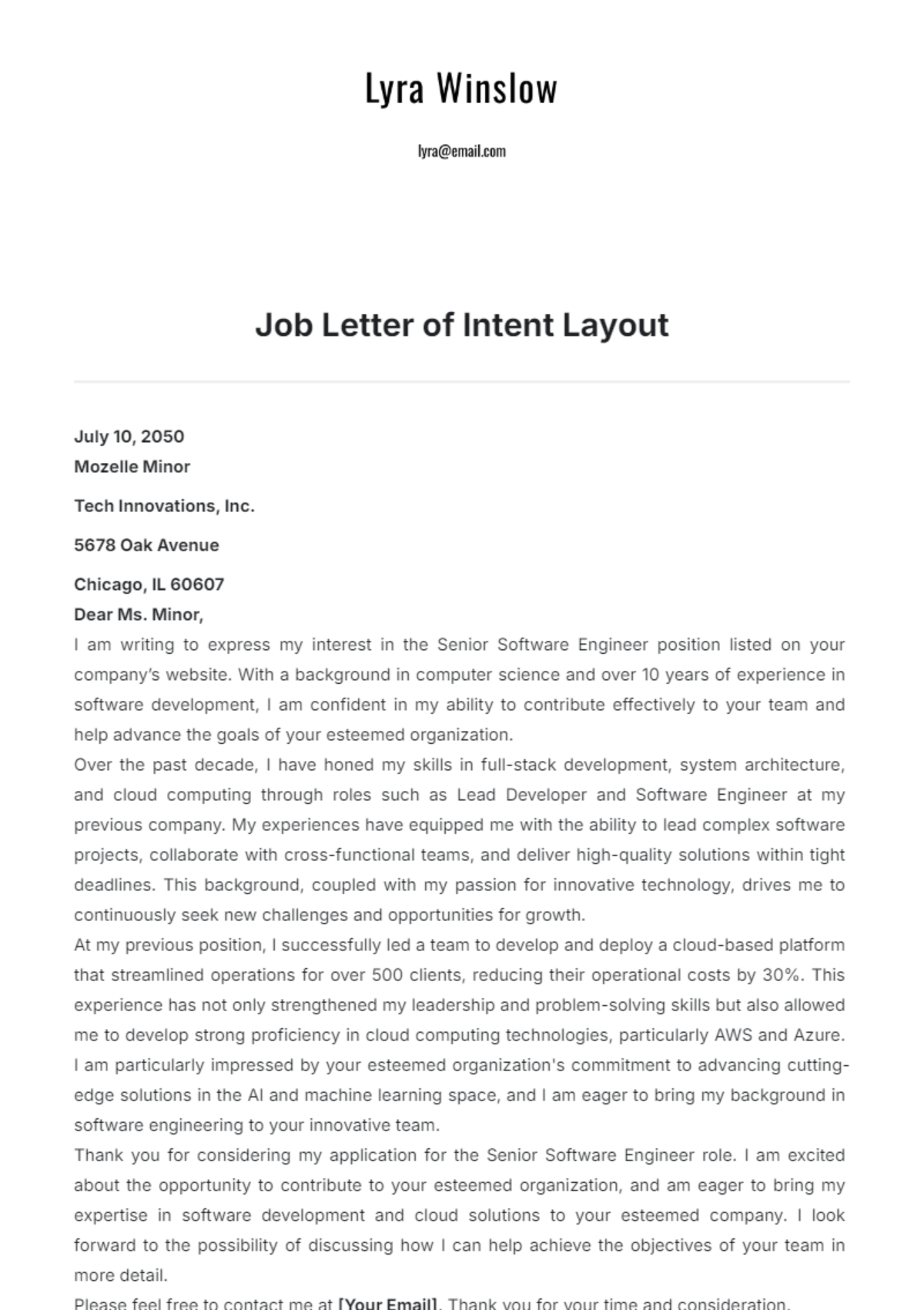 Job Letter of Intent Layout Template - Edit Online & Download