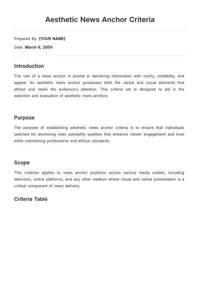 Free Aesthetic News Anchor Criteria Template to Edit Online