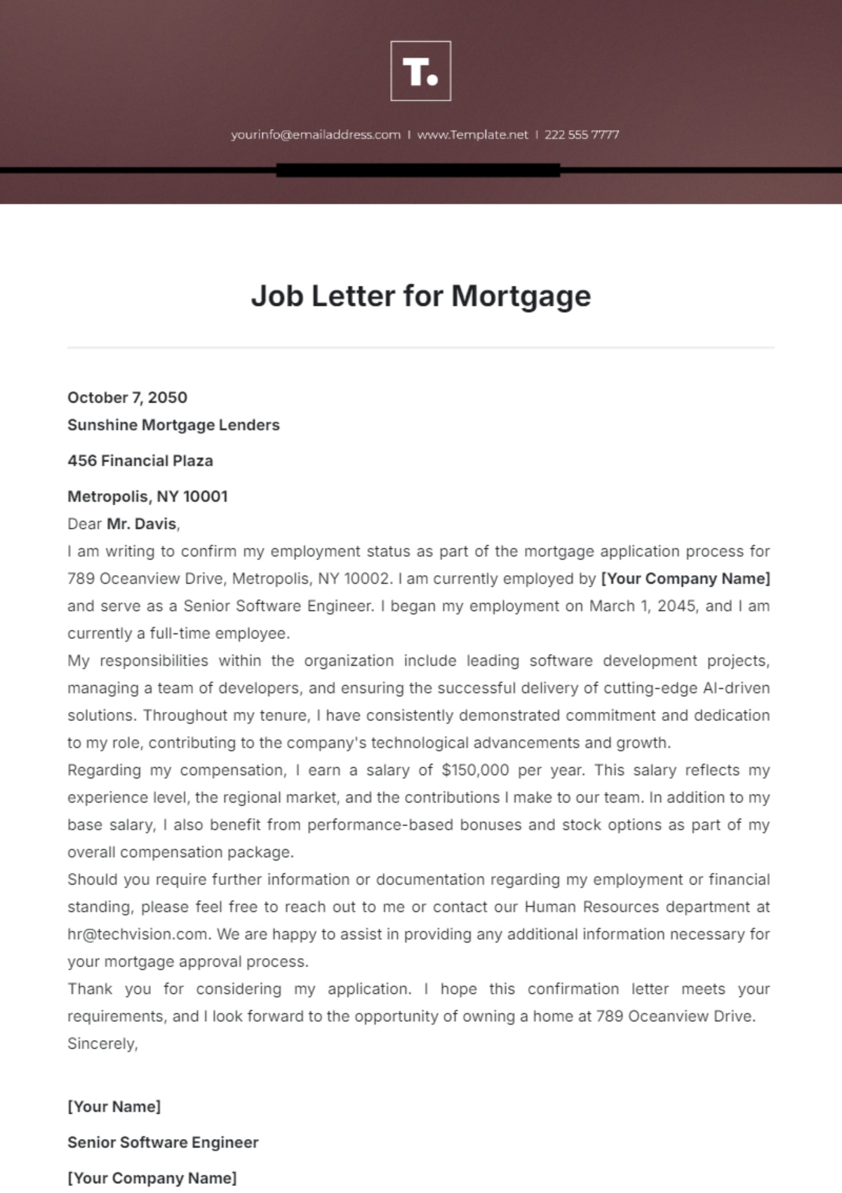 Job Letter for Mortgage Template - Edit Online & Download