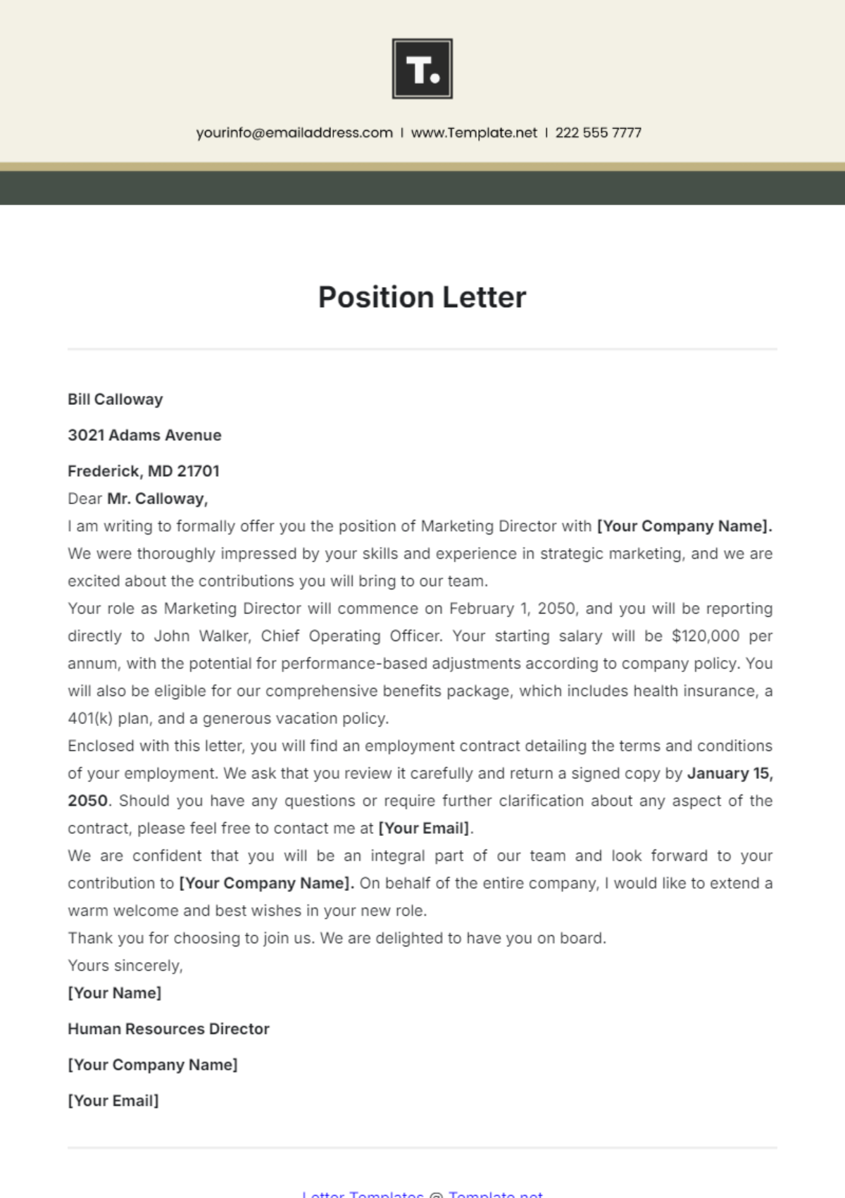 Position Letter Template - Download | Template.net