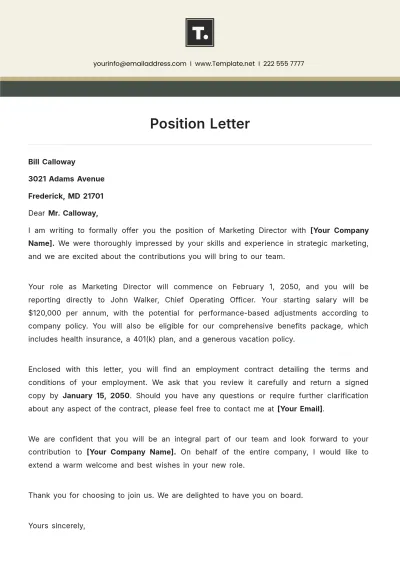Free Position Letter Template to Edit Online