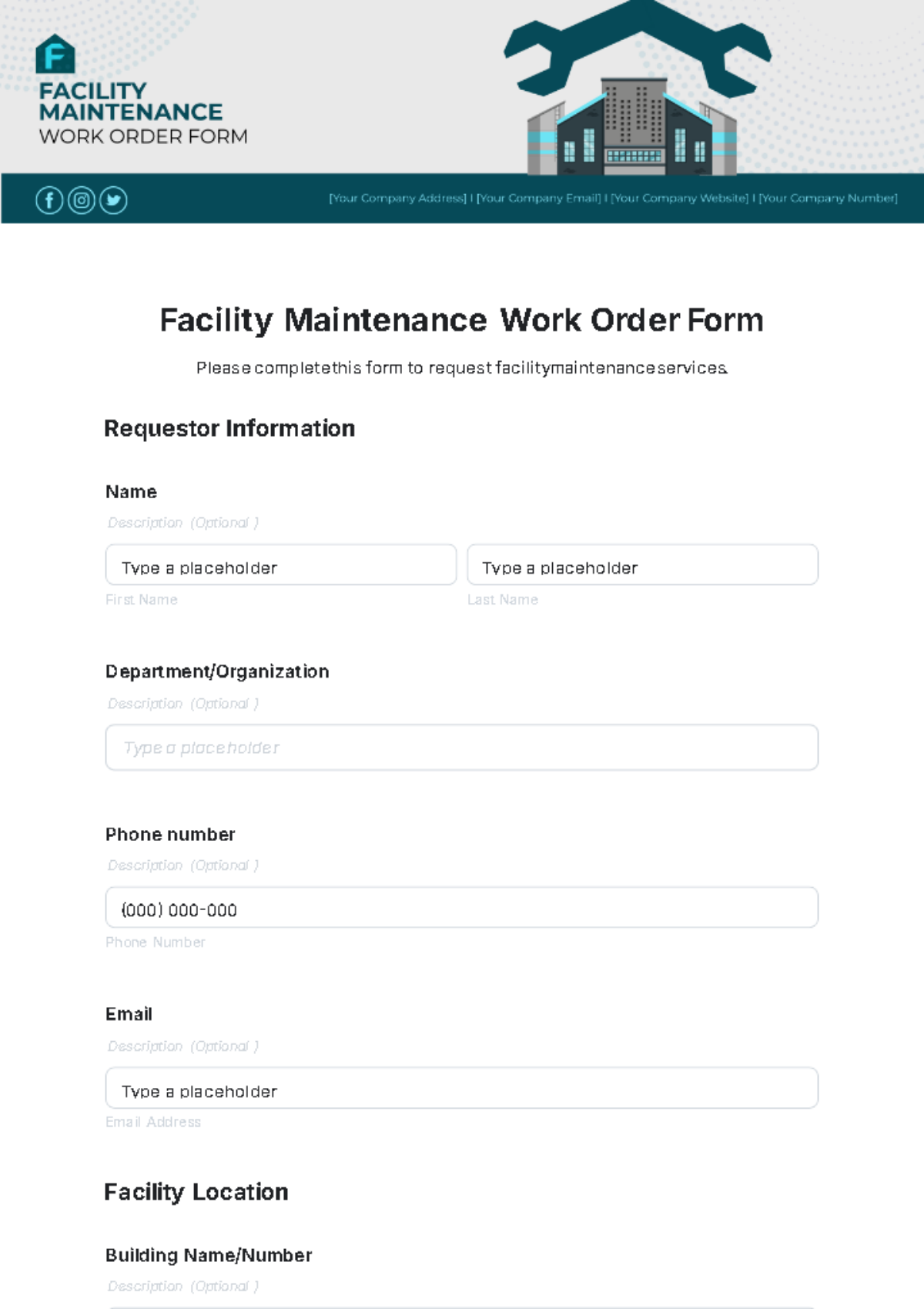 Facility Maintenance Work Order Form Template - Edit Online & Download