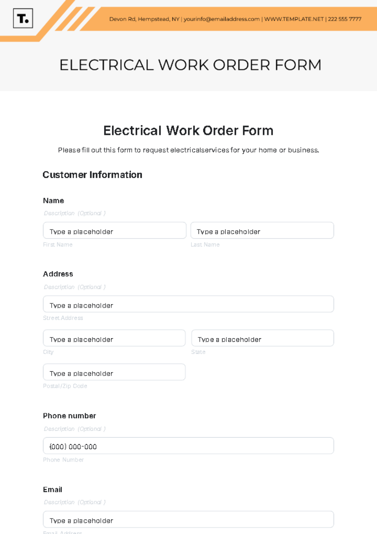 Electrical Work Order Form Template - Edit Online & Download