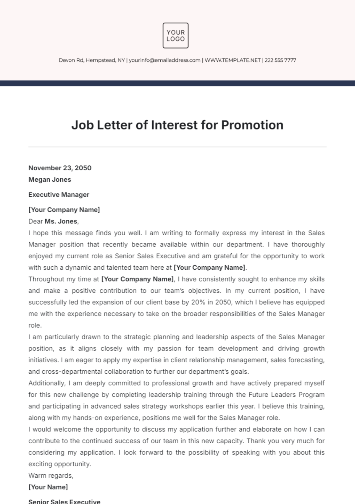 Job Letter of Interest for Promotion Template - Edit Online & Download