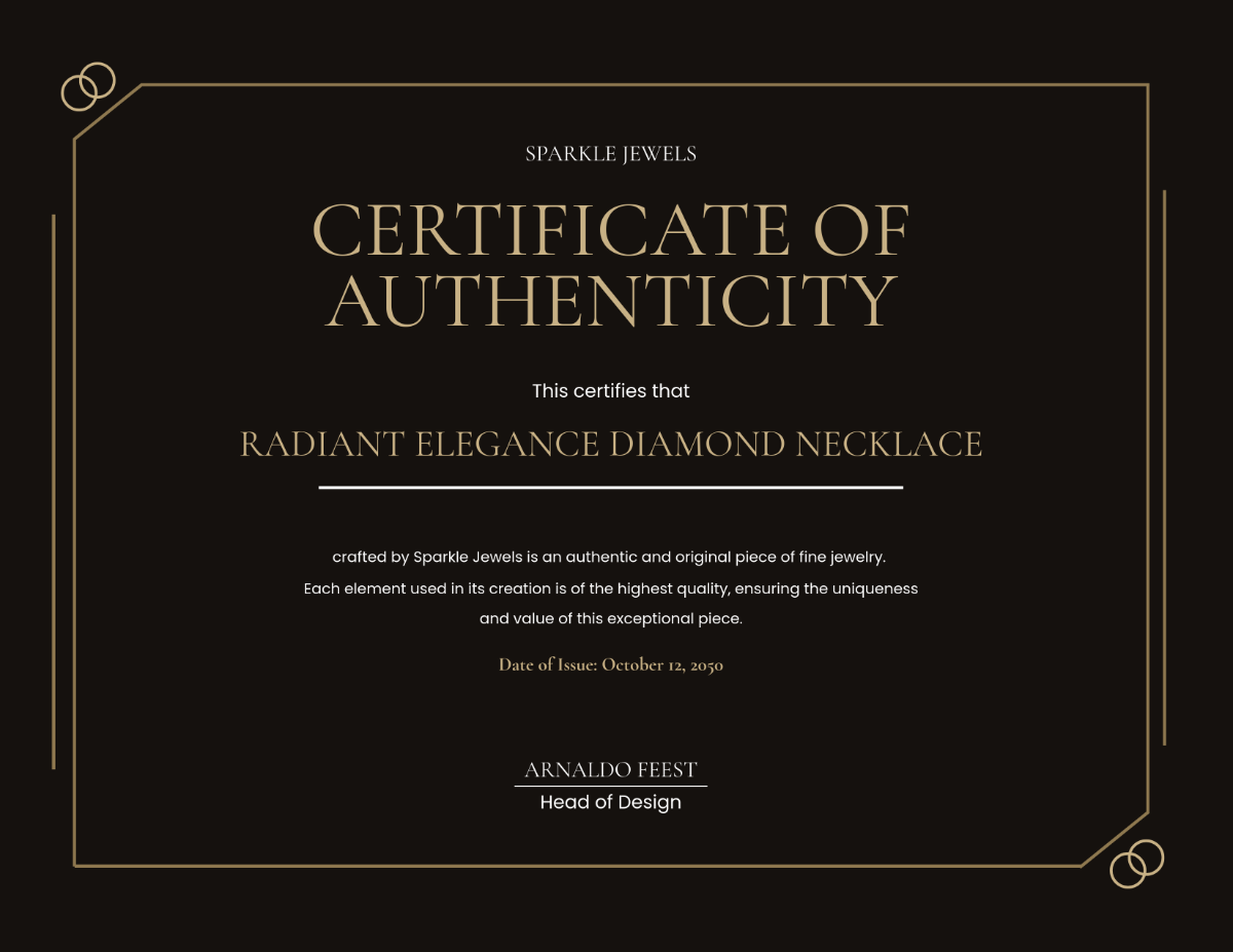 Fine Jewelry Authenticity Certificate Template - Edit Online & Download