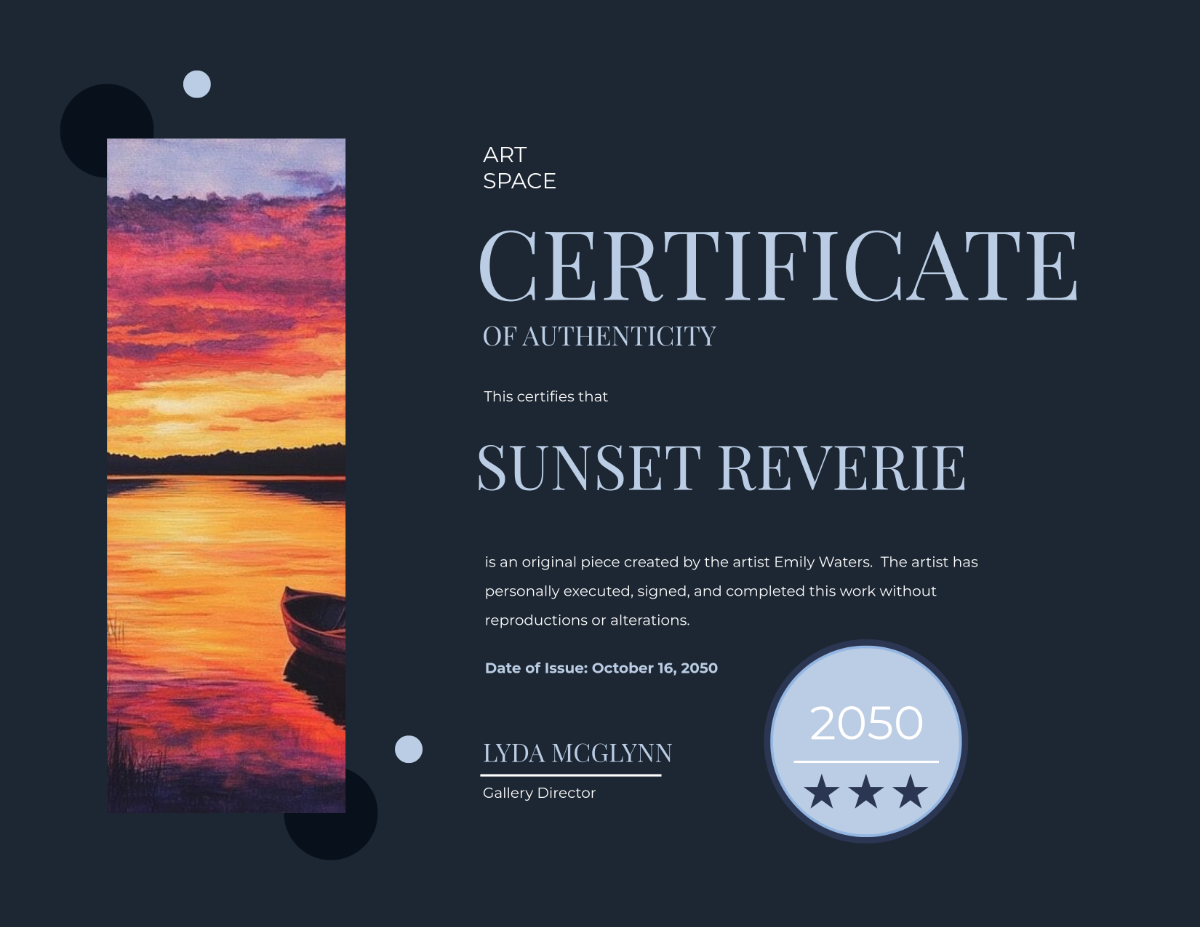 Editable Art Authenticity Certificate Template - Edit Online & Download