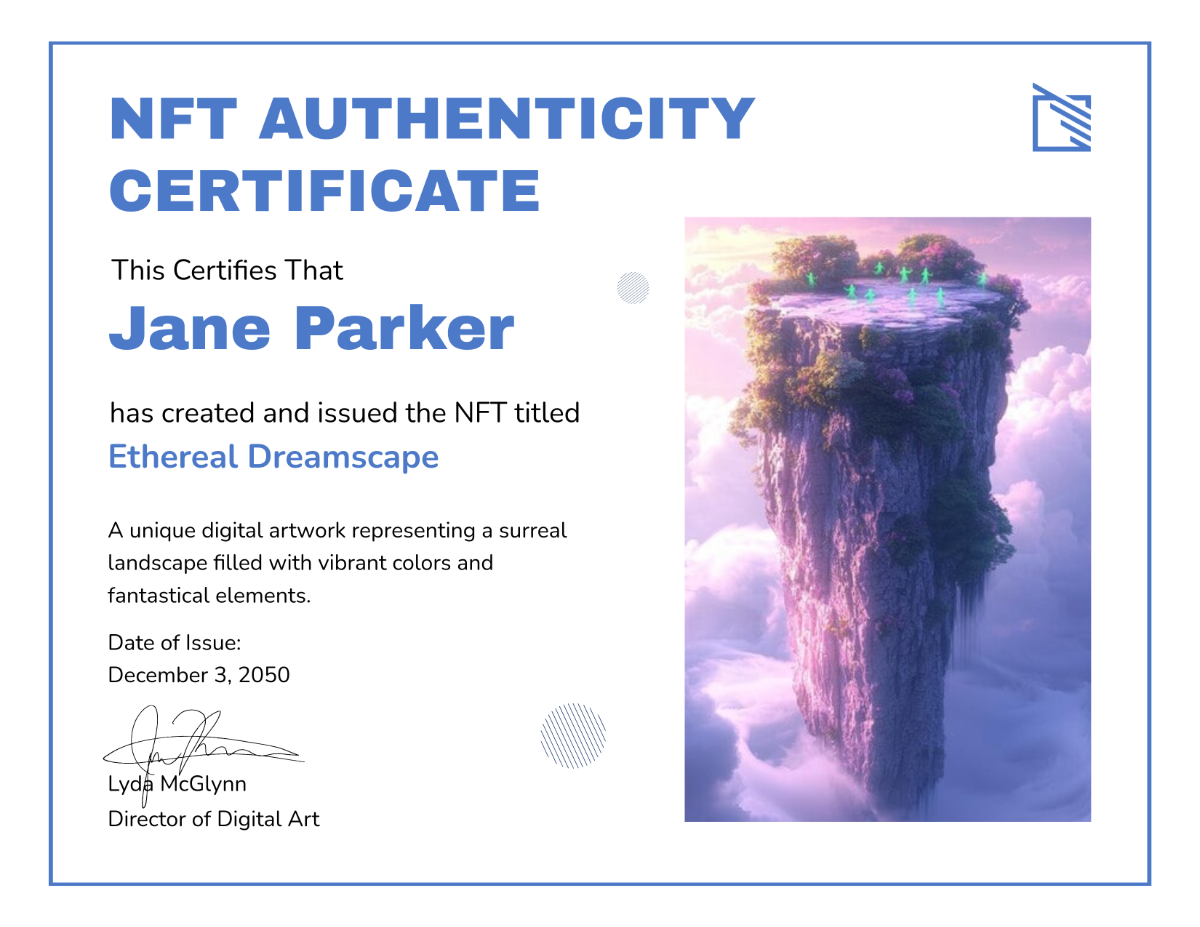 NFT Authenticity Certificate Template - Edit Online & Download